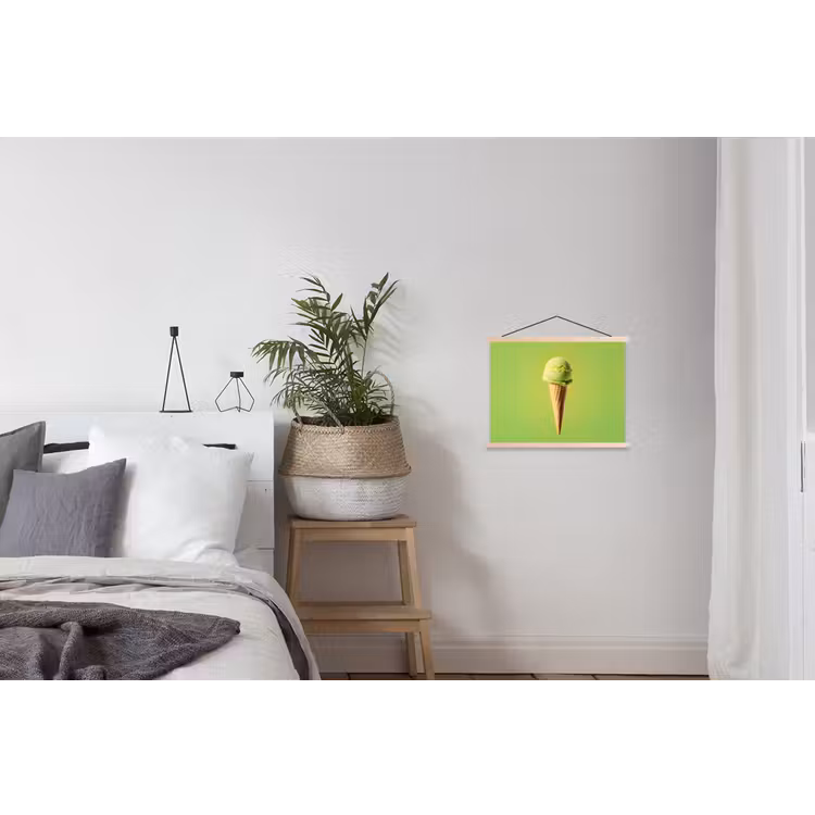 Hoorntje - Schepijs - Groen textielposter latten blank klein -woonkamer