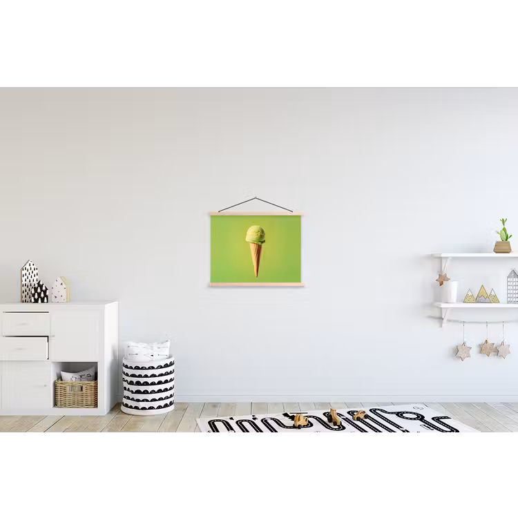 Hoorntje - Schepijs - Groen textielposter latten blank klein -kinderkamer