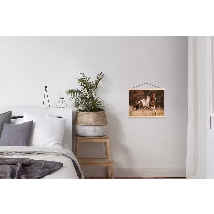 Paard - Bruin - Gras textielposter latten blank klein -woonkamer