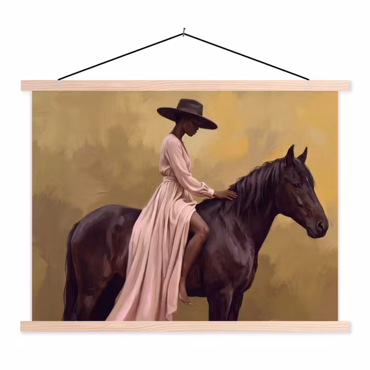 Paard - Klassiek - Oker textielposter latten blank klein -3d