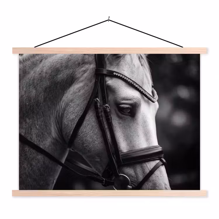 Paard - Schimmel - Portret textielposter latten blank klein -3d