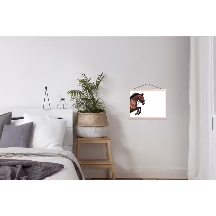 Paard - Springen - Modern textielposter latten blank klein -woonkamer