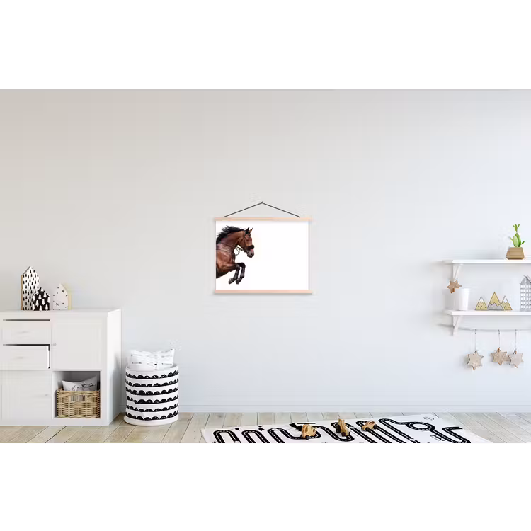 Paard - Springen - Modern textielposter latten blank klein -kinderkamer