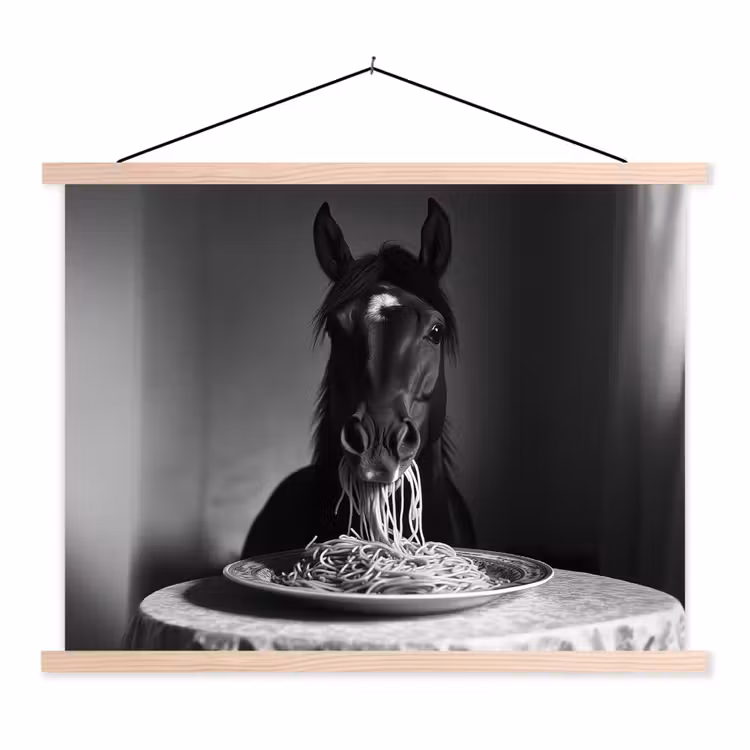 Paard - Bord - Pasta - Tafelkleed - Zwart Wit - Dieren textielposter latten blank klein -3d