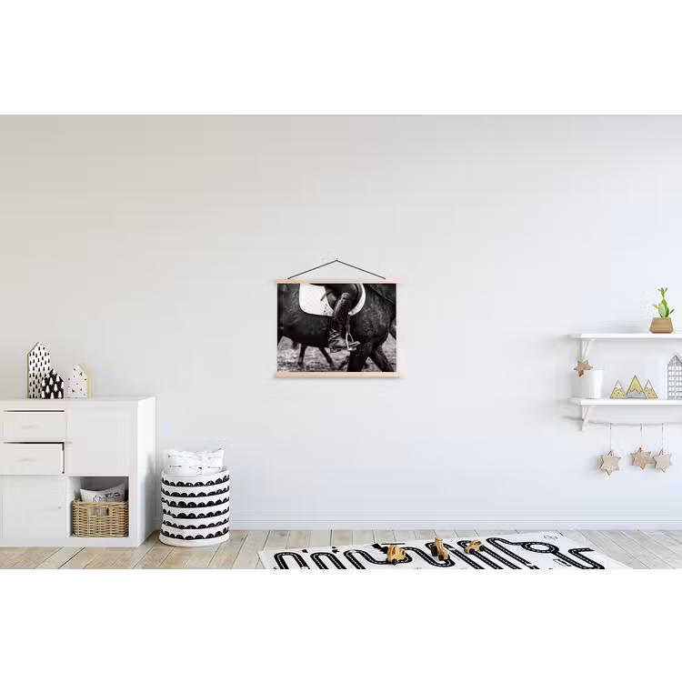 Paard - Sport - Zwart - Wit textielposter latten blank klein -kinderkamer
