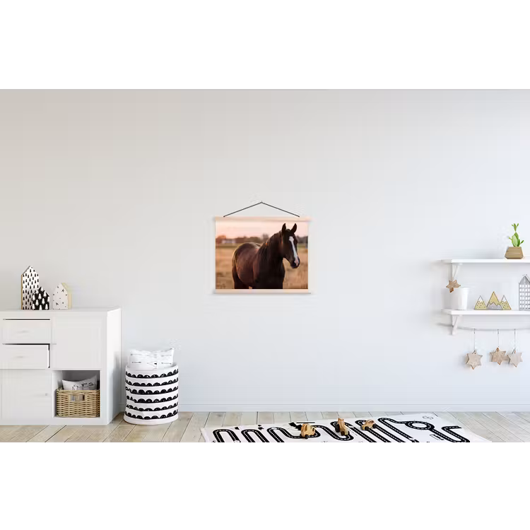 Paard - Zonsondergang - Bruin textielposter latten blank klein -kinderkamer