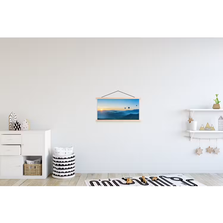 Luchtballonnen - Bergen - Zonsopgang - Landschap textielposter latten blank klein -kinderkamer