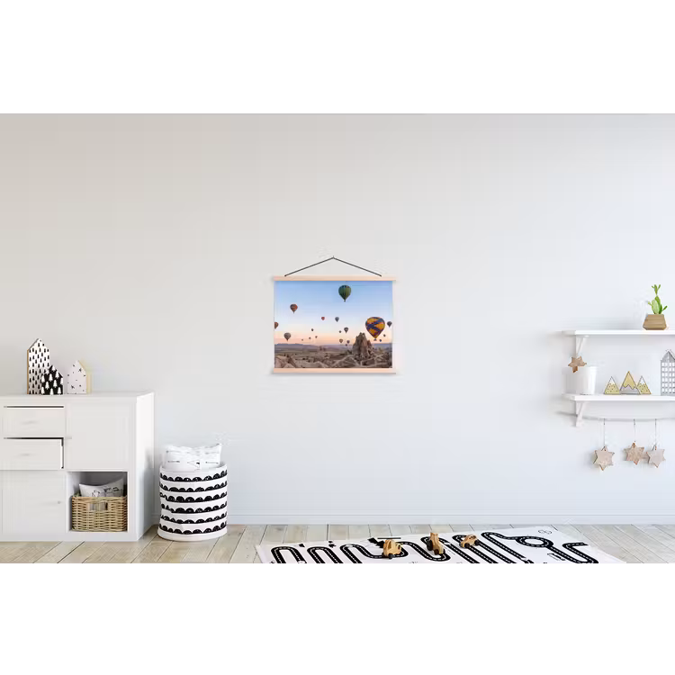 Luchtballonnen - Rotsen - Zonsopgang textielposter latten blank klein -kinderkamer