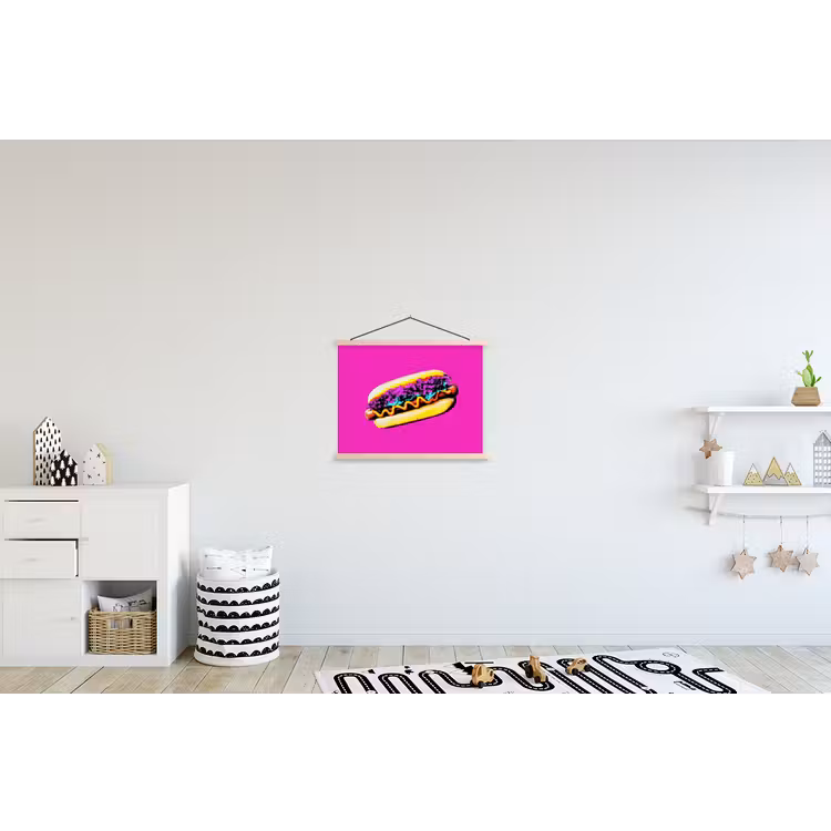 Hotdog - Roze - Retro textielposter latten blank klein -kinderkamer