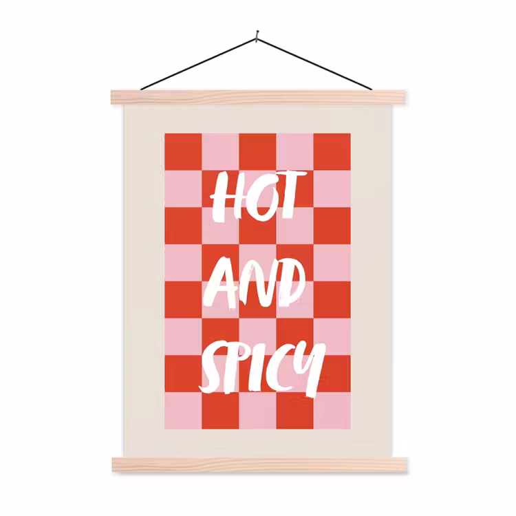 Hot - Spicy - Geruit - Rood textielposter latten blank klein -3d