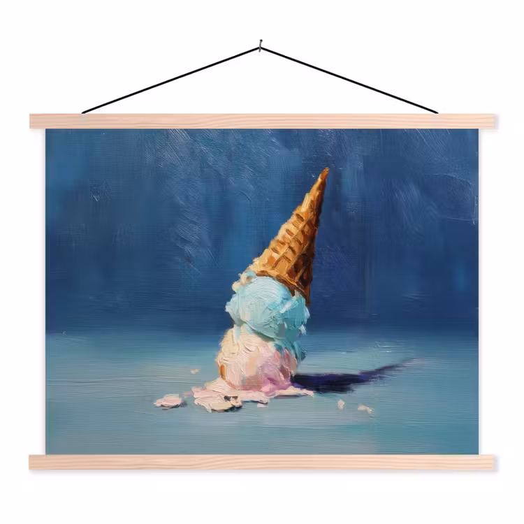 Ijshoorn - Bolletjes - Smelt - Roze textielposter latten blank klein -3d