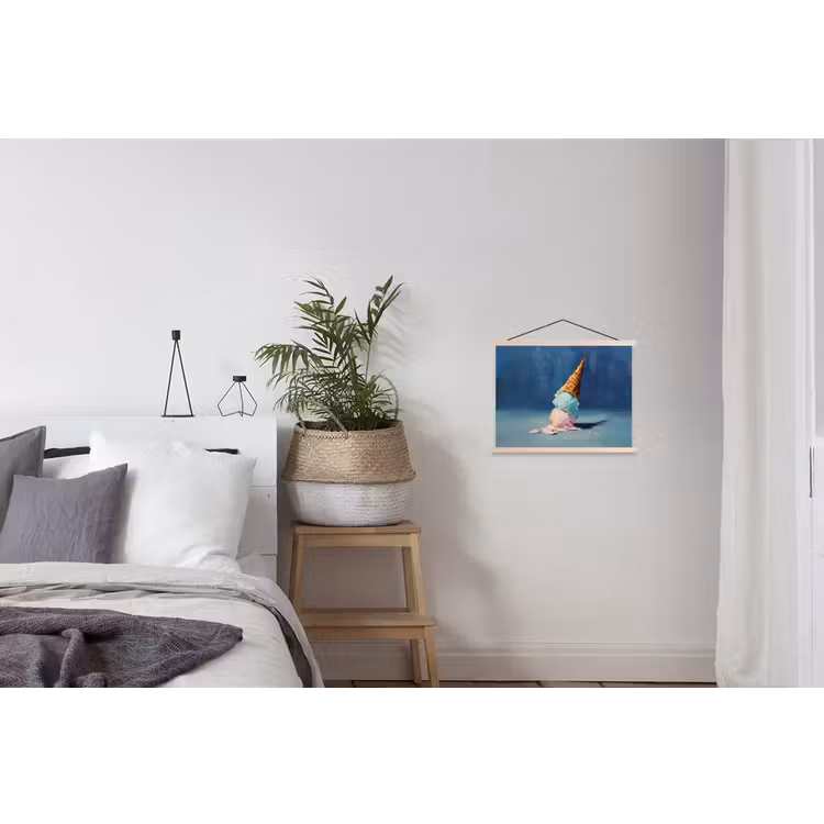 Ijshoorn - Bolletjes - Smelt - Roze textielposter latten blank klein -woonkamer