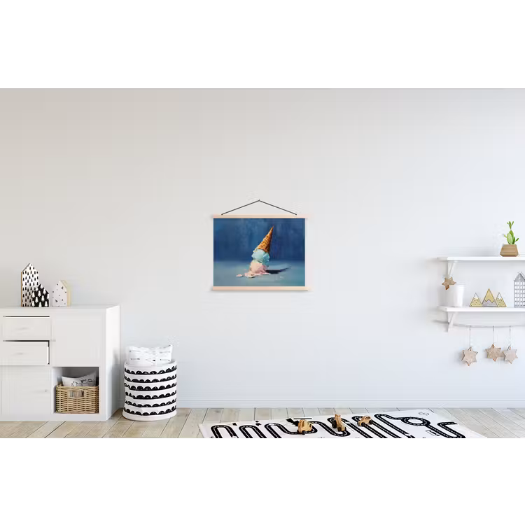 Ijshoorn - Bolletjes - Smelt - Roze textielposter latten blank klein -kinderkamer