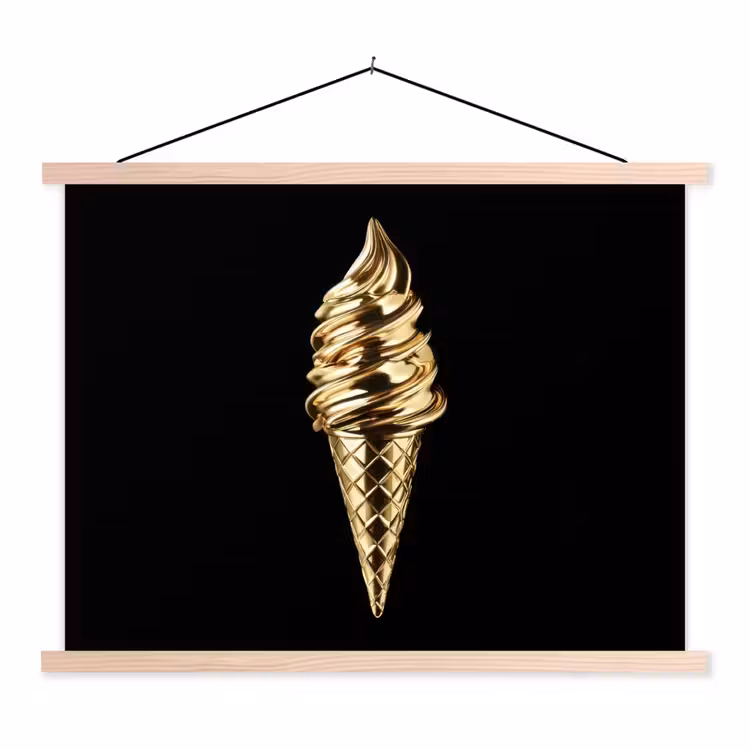 Ijs - Goud - Zwart - Eten textielposter latten blank klein -3d