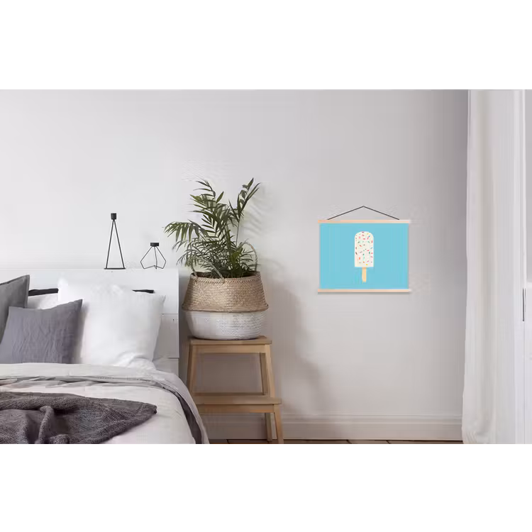Ijsje - Stokje - Sprinkles - Lichtblauw textielposter latten blank klein -woonkamer