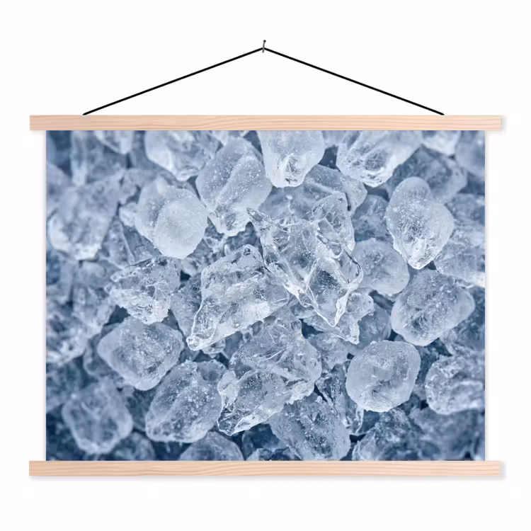 Ijsblokjes - Water - Blauw textielposter latten blank klein -3d