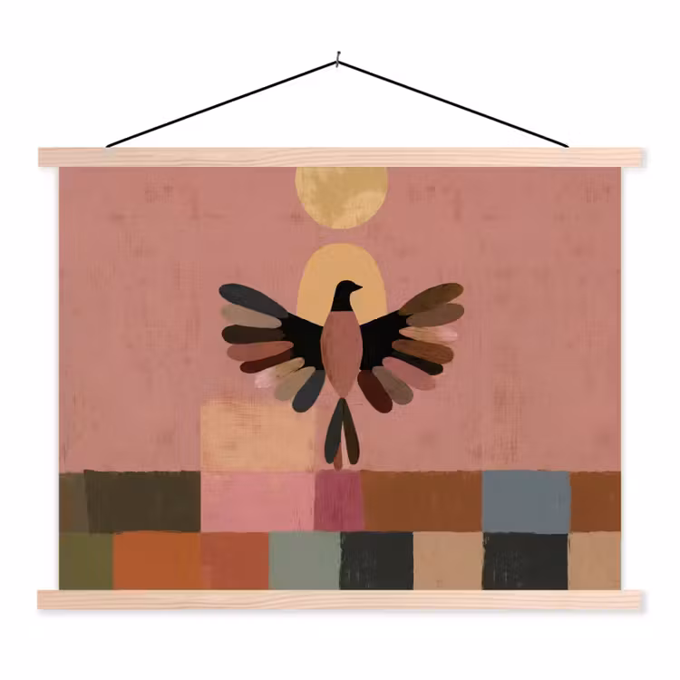 Illustratie - Vogel - Vlakken - Kleurrijk textielposter latten blank klein -3d