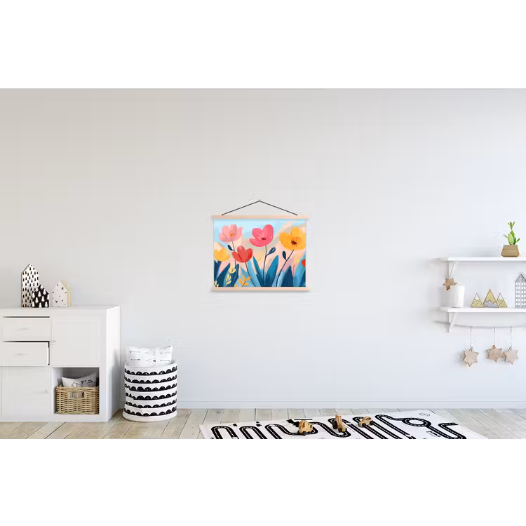 Illustratie - Bloemen - Kleurrijk textielposter latten blank klein -kinderkamer