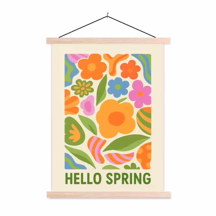 Illustratie - Bloemen - Quote - Kleurrijk textielposter latten blank klein -3d
