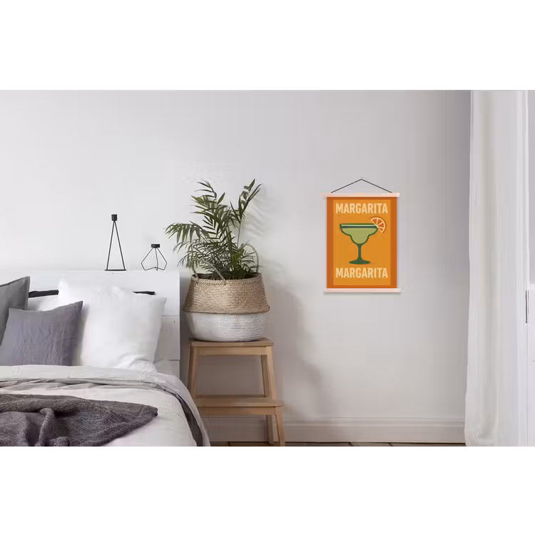 Illustratie - Margarita - Sinaasappelschijf - Oranje textielposter latten blank klein -woonkamer
