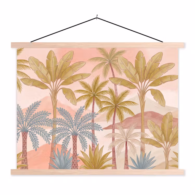 Illustratie - Palmbomen - Kleurrijk textielposter latten blank klein -3d