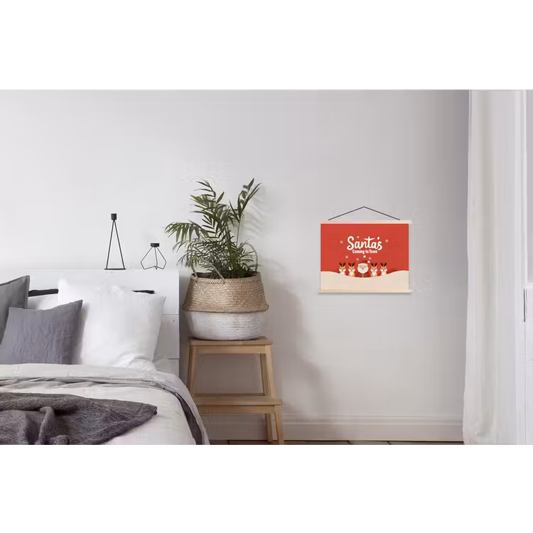 Illustratie - Kerstman - Rendieren - Rood textielposter latten blank klein -woonkamer