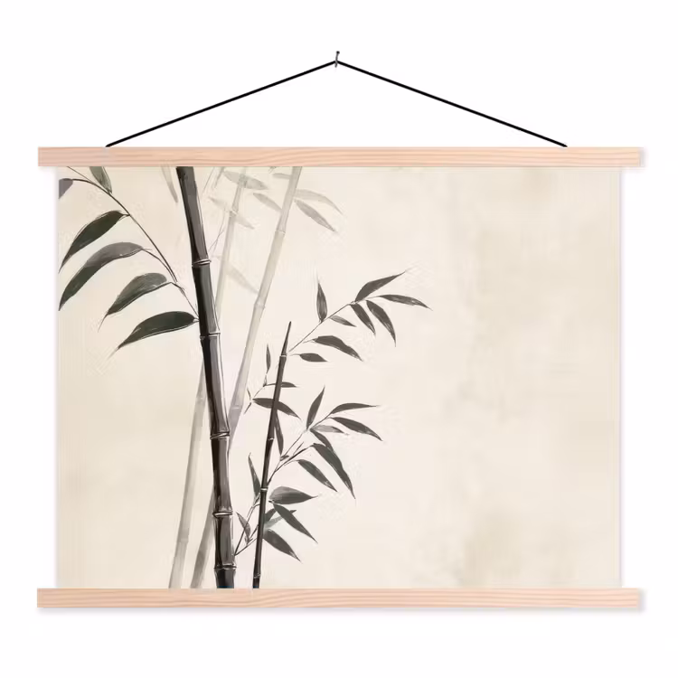 Japandi - Bamboe - Beige textielposter latten blank klein -3d