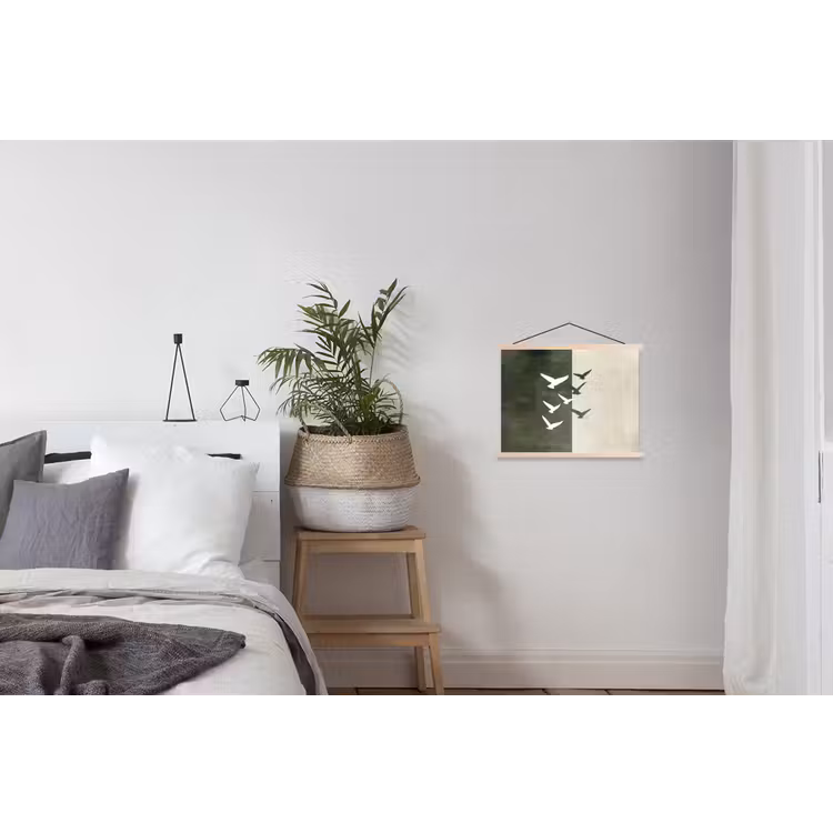 Japandi - Vogel - Groen textielposter latten blank klein -woonkamer