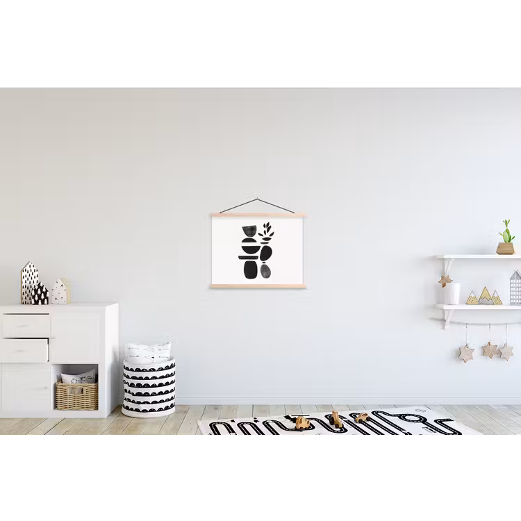 Japandi - Zwart - Abstract textielposter latten blank klein -kinderkamer