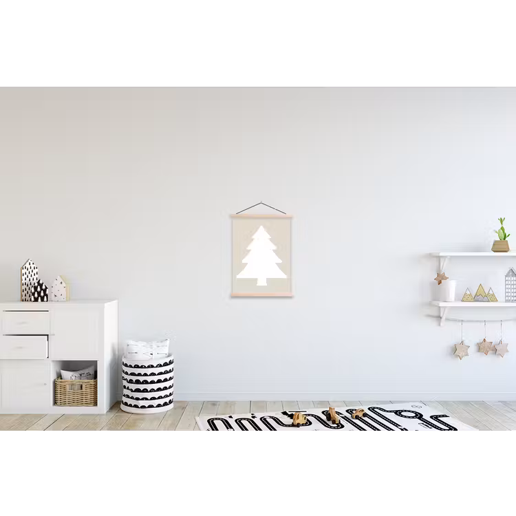 Japandi - Kerstboom - Beige - Kerstversiering textielposter latten blank klein -kinderkamer