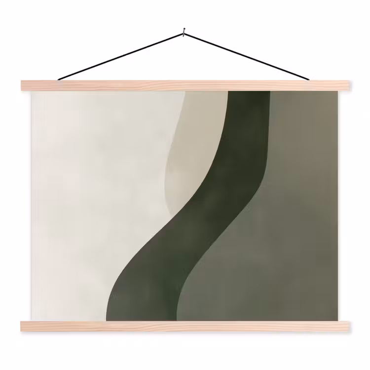 Japandi - Groen - Abstract - Modern textielposter latten blank klein -3d