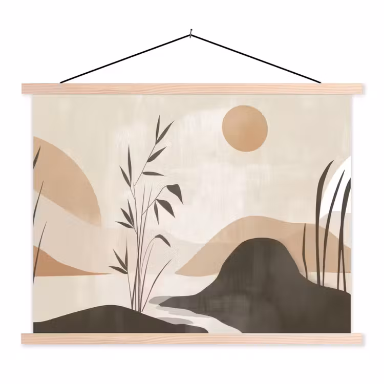 Japandi - Landschap - Beige textielposter latten blank klein -3d