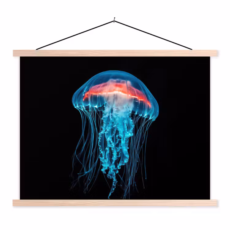 Kwal - Tentakels - Blauw - Licht textielposter latten blank klein -3d