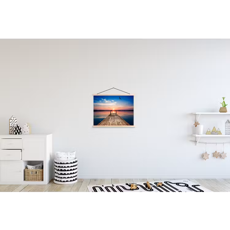 Steiger - Water - Zonsondergang - Roze - Horizon textielposter latten blank klein -kinderkamer