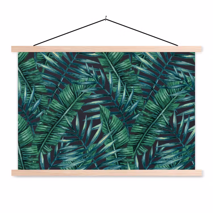 Jungle - Bladeren - Tropisch textielposter latten blank klein -3d