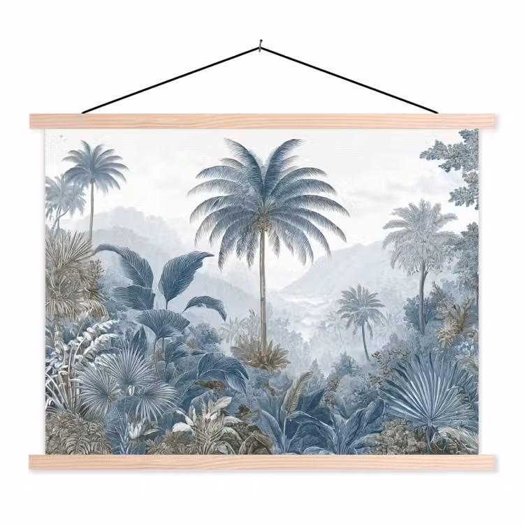 Jungle - Modern - Blauw - Groen textielposter latten blank klein -3d