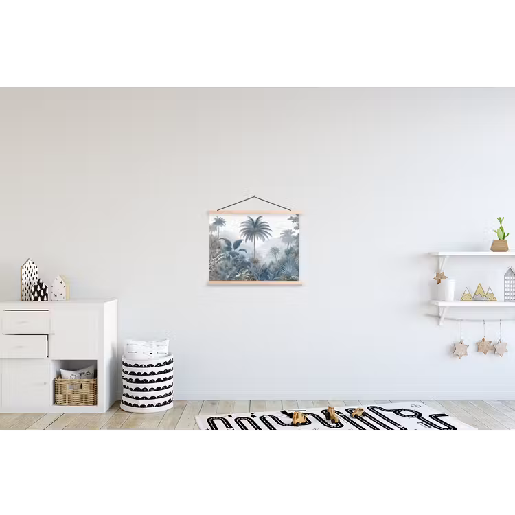 Jungle - Modern - Blauw - Groen textielposter latten blank klein -kinderkamer