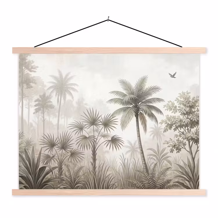 Jungle - Palmbomen - Natuur textielposter latten blank klein -3d