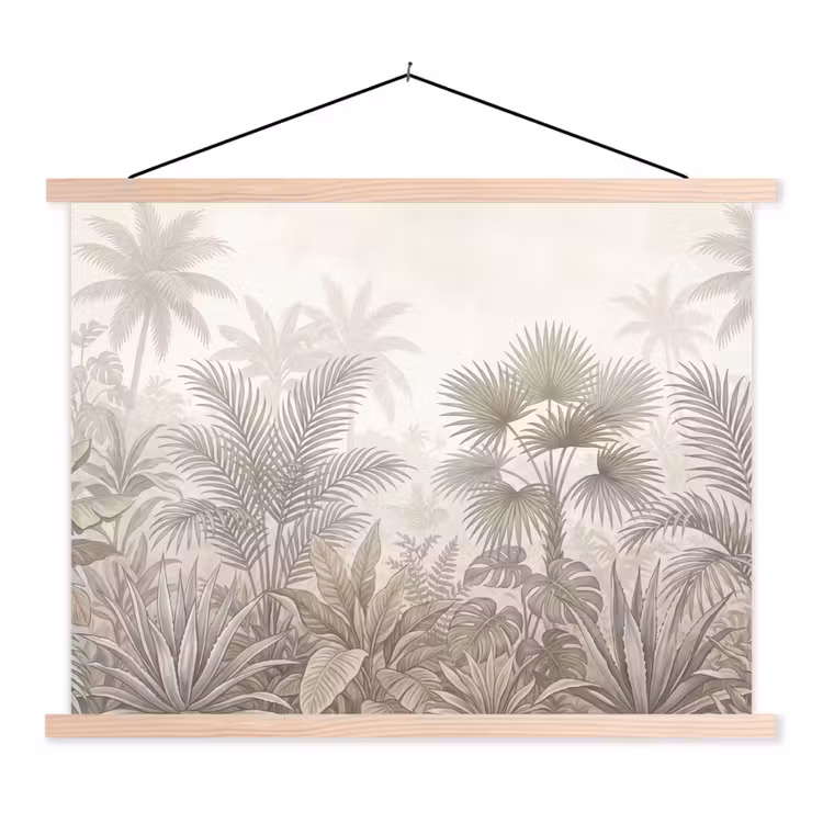 Jungle - Tropisch - Natuur -Vintage - Beige textielposter latten blank klein -3d