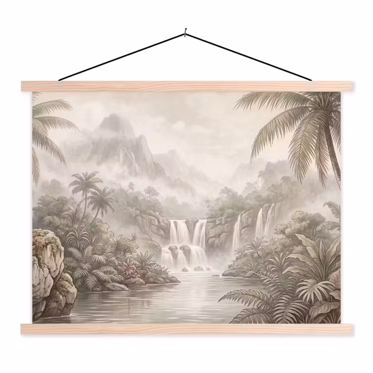 Jungle - Watervallen - Tropisch - Illustratie textielposter latten blank klein -3d