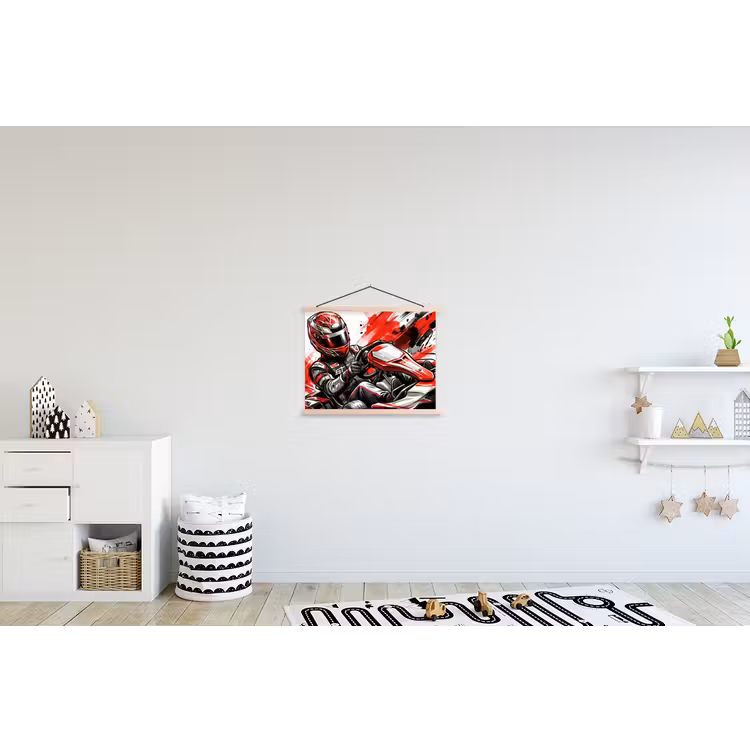 Kart - Coureur - Snelheid - Rood textielposter latten blank klein -kinderkamer