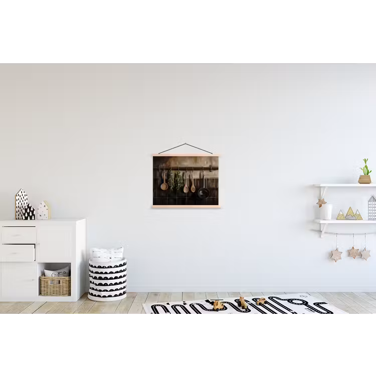 Keukengerei - Rustiek - Tegels - Kruiden textielposter latten blank klein -kinderkamer