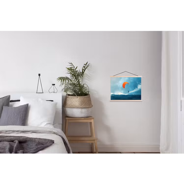 Kitesurfer - Oranje - Zee - Lucht textielposter latten blank klein -woonkamer
