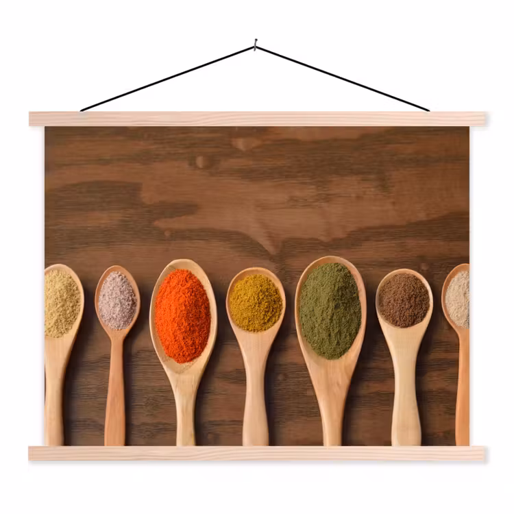 Pollepel - Kruiden - Eten - Specerijen - Tafel textielposter latten blank klein -3d