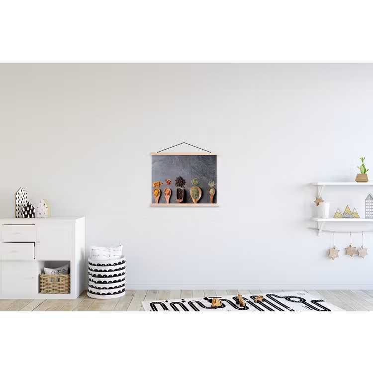 Pollepel - Kruiden - Specerijen - Industrieel textielposter latten blank klein -kinderkamer