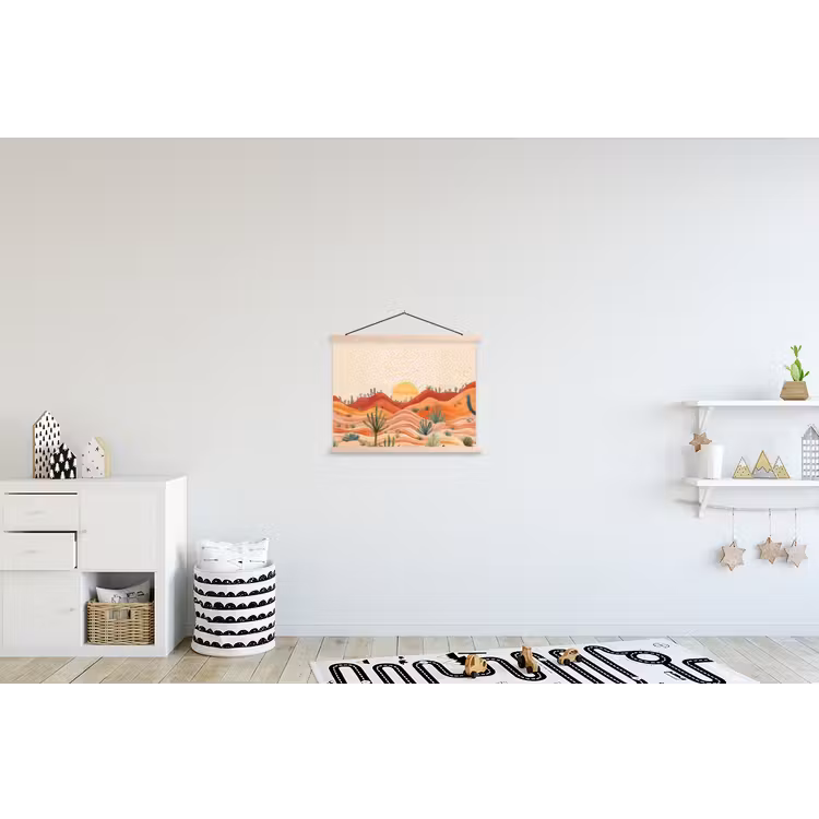 Landschap - Heuvels - Zonsondergang textielposter latten blank klein -kinderkamer