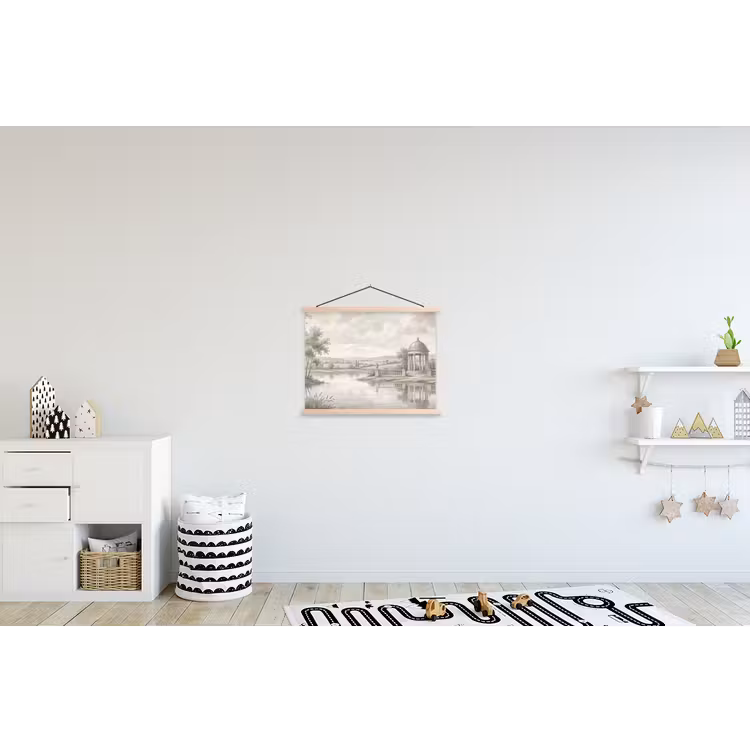 Landschap - Water - Natuur - Sepia textielposter latten blank klein -kinderkamer