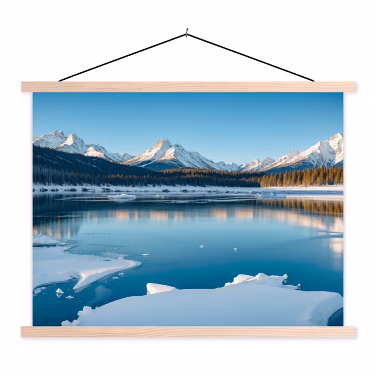 Landschap - Winter - Meer - Bergen - Uitzicht - IJs textielposter latten blank klein -3d