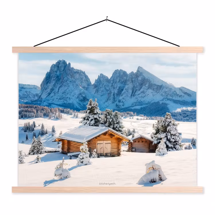 Landschap - Winter - Sneeuw textielposter latten blank klein -3d