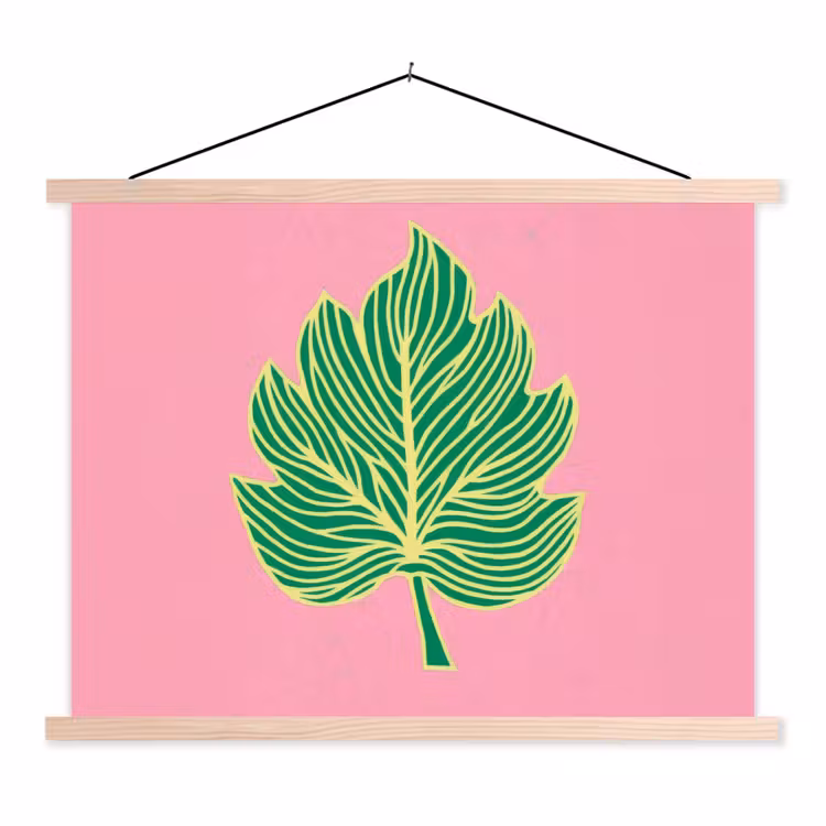 Blad - Groen - Illustratie - Minimalistisch textielposter latten blank klein -3d